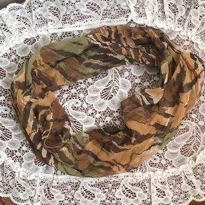 Vintage Silk Chiffon Circle Scarf Tiger Cammo 13”x 6”